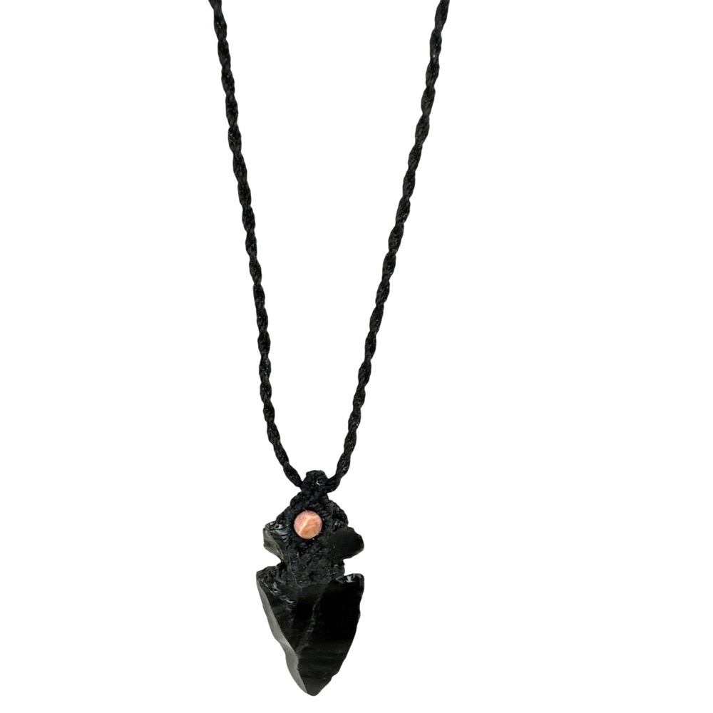 Black Arrowhead Shaped Pendant Necklace Black Corded Chain
